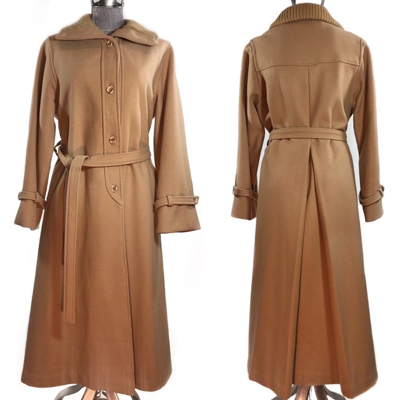Vintage Jackets & Blazers - 🔥 Vintage 70s Long Wool Camel Beige Coat Belted